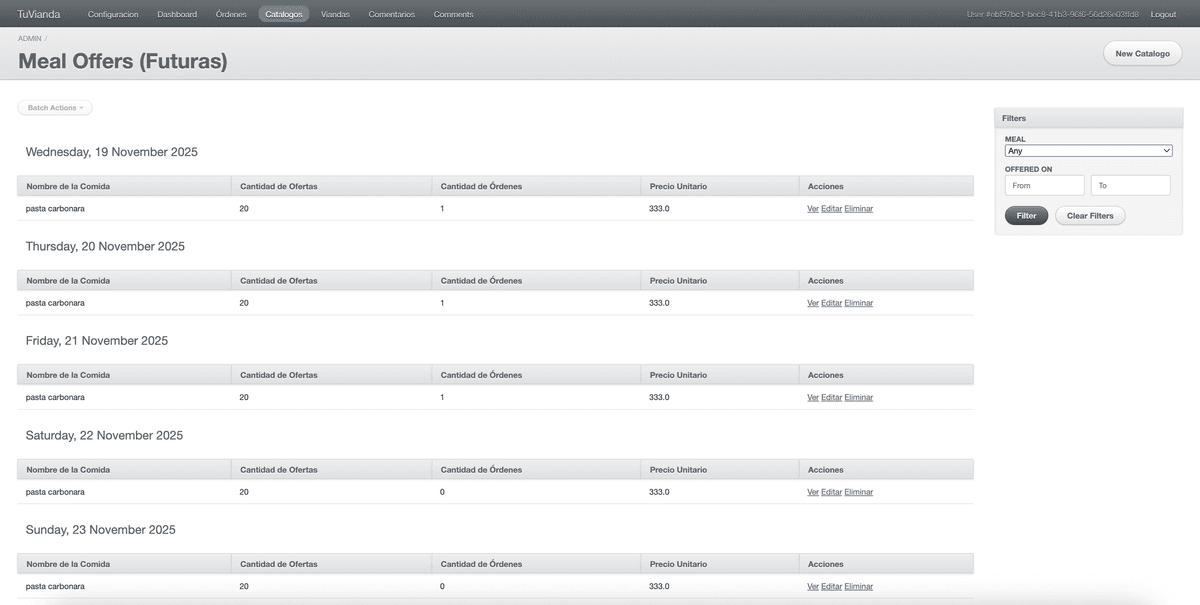 Panel de viandero en TuVianda
